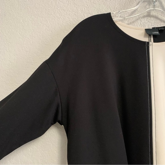 Lisa Bayne Top Womens S Colorblock Artsy Boxy Ponte Knit Lagenlook Black Cream - Picture 4 of 15